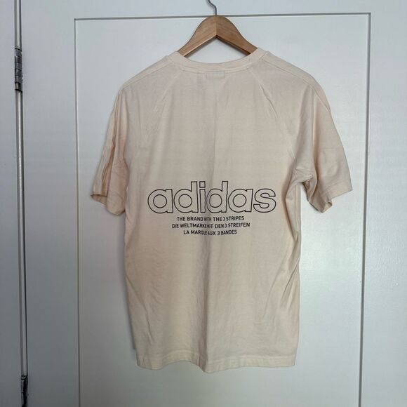 Adidas T-Shirt Mens Sz S Ivory Crewneck Embroidered Trefoil Logo RARE - Picture 4 of 13